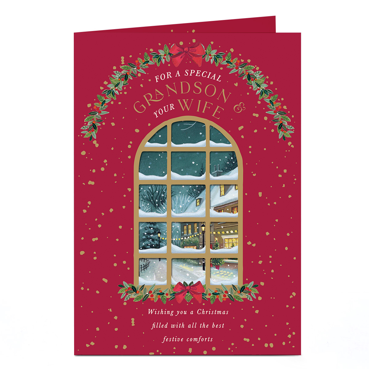Christmas Card - Festive Window, Grandson & Your Wife