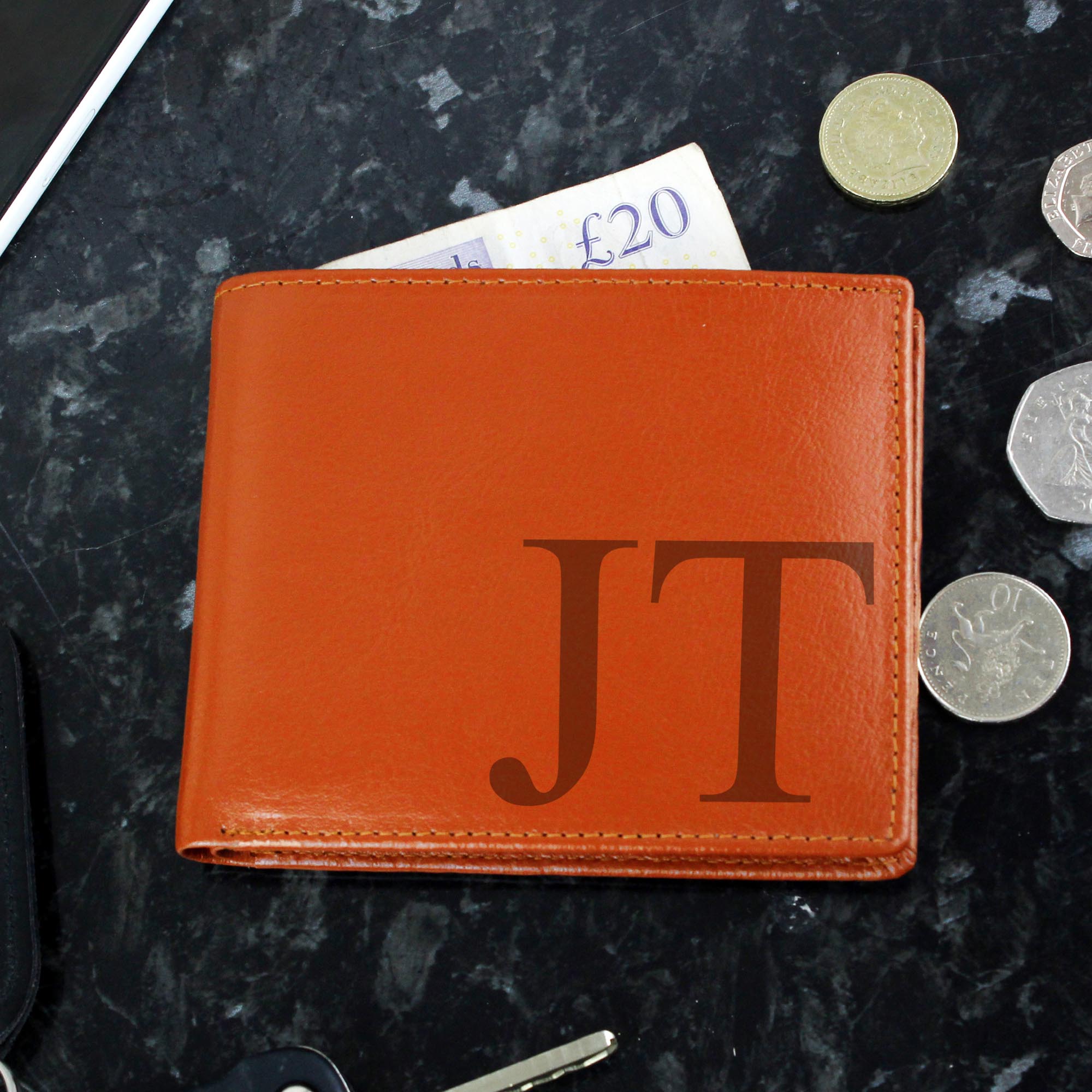 Personalised Large Initials Tan Leather Wallet