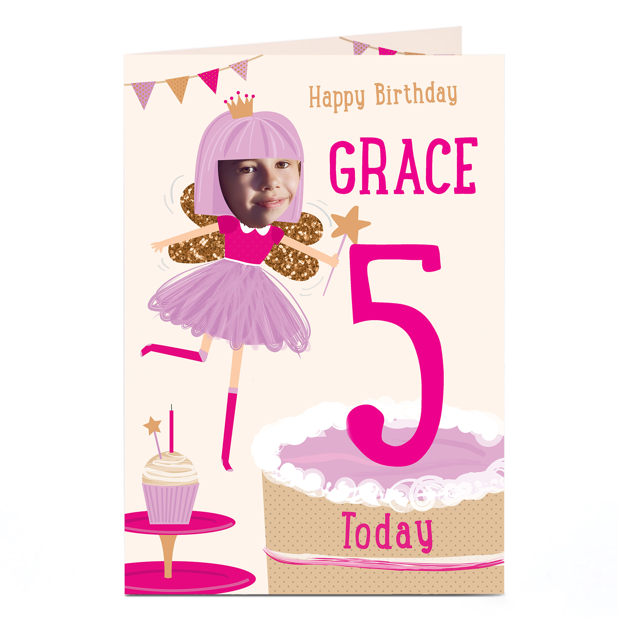 Photo Editable Age Birthday Card - Fairy & Cake