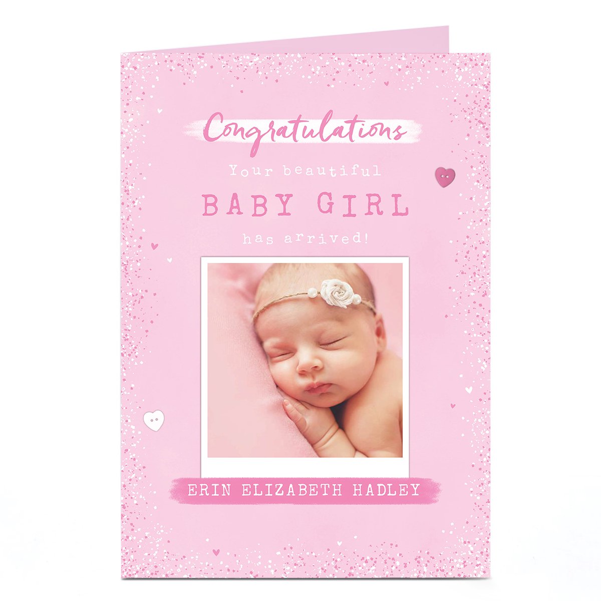 Personalised Photo  Card - New Baby Girl Polaroid