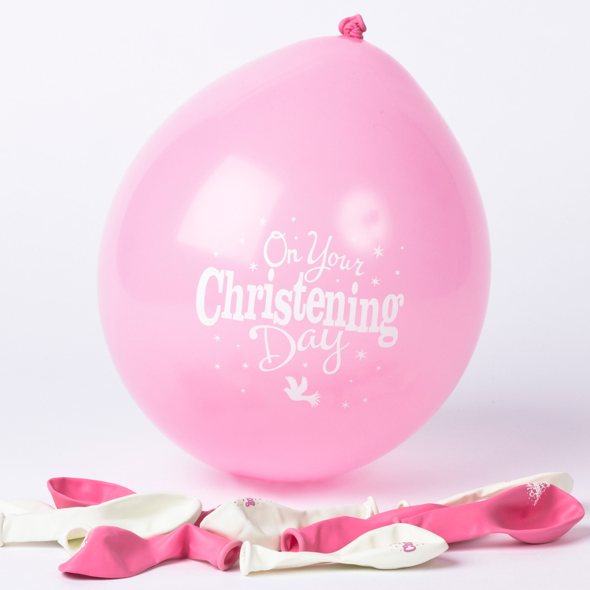 Pink & White Christening Air-fill Latex Balloons, Pack Of 10