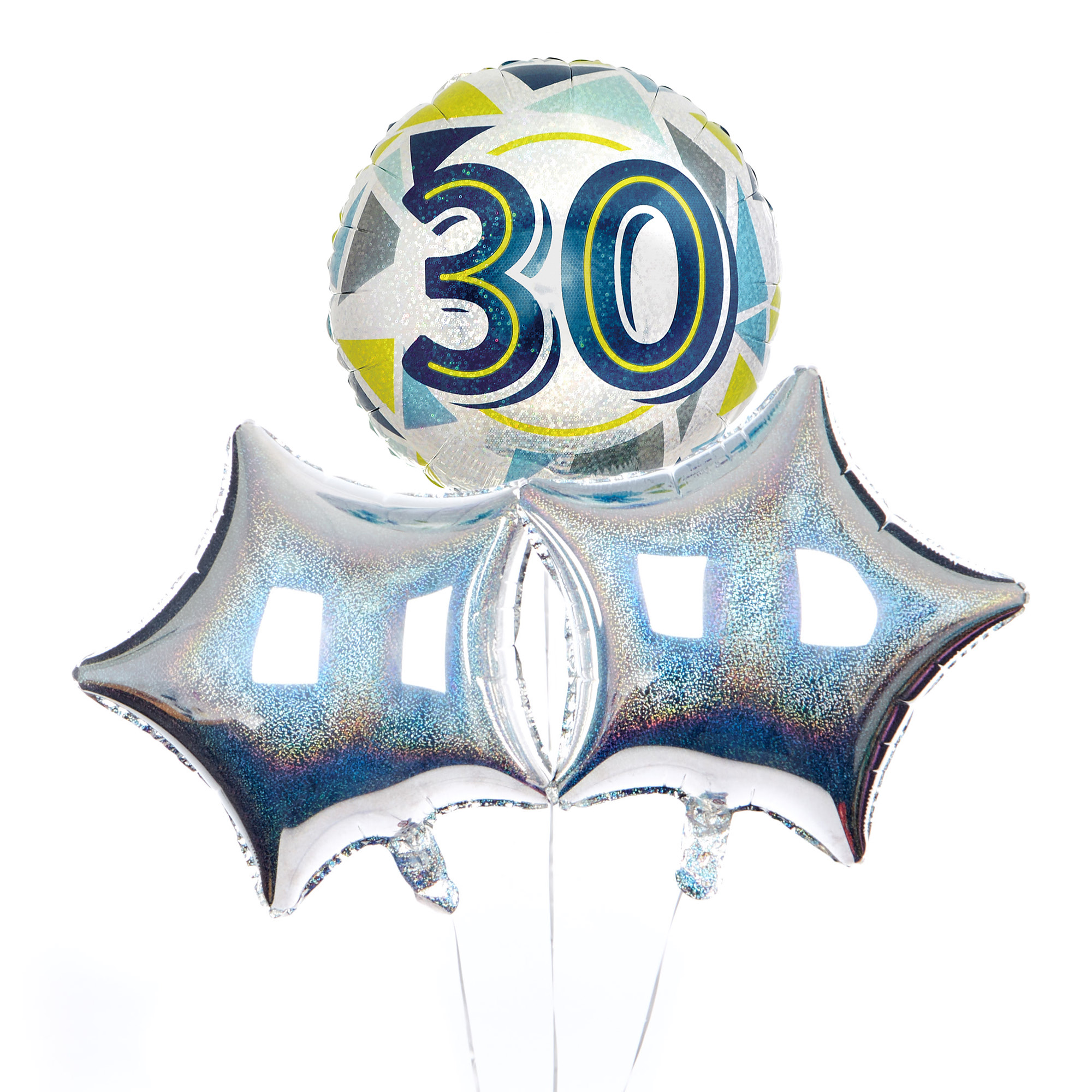 Geometric Blue & Yellow 30th Birthday Balloon Bouquet - DELIVERED INFLATED!