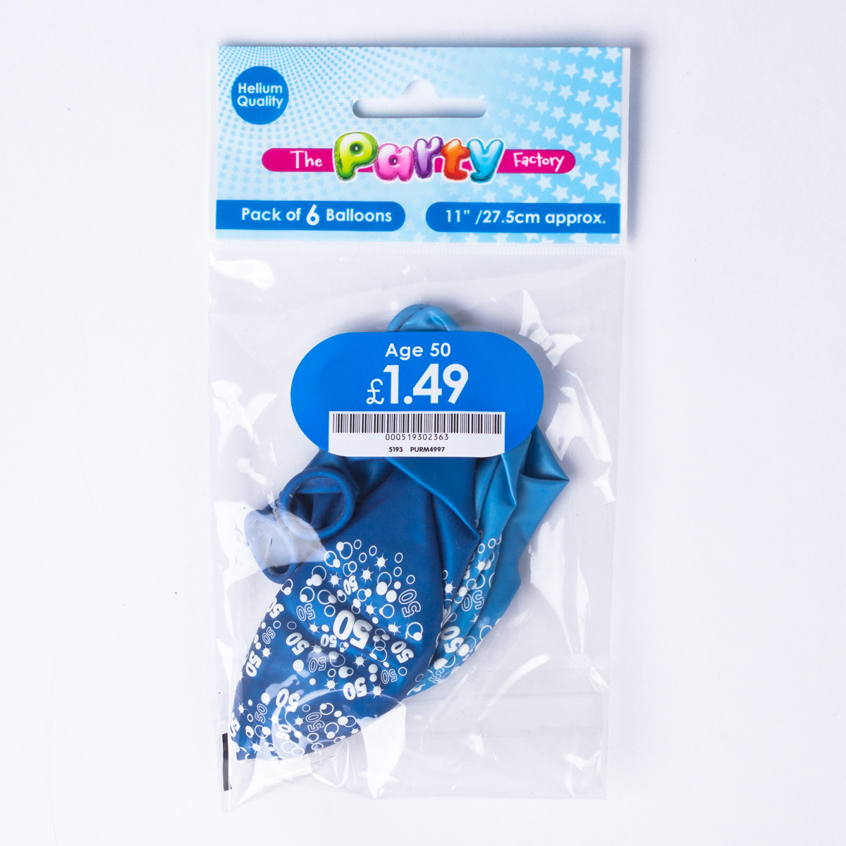 Metallic Blue Circles 50th Birthday Latex Balloons - Pack Of 6