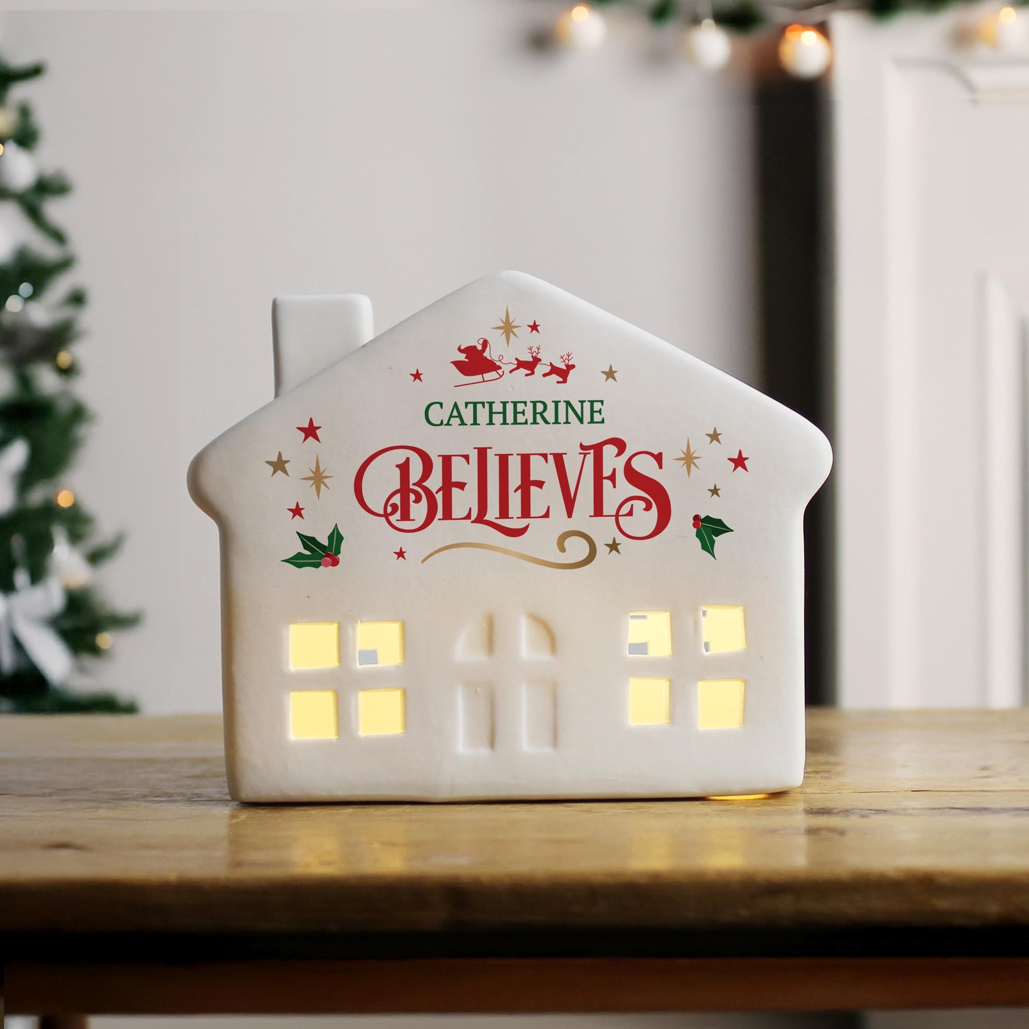 Personalised Believe in Christmas LED House