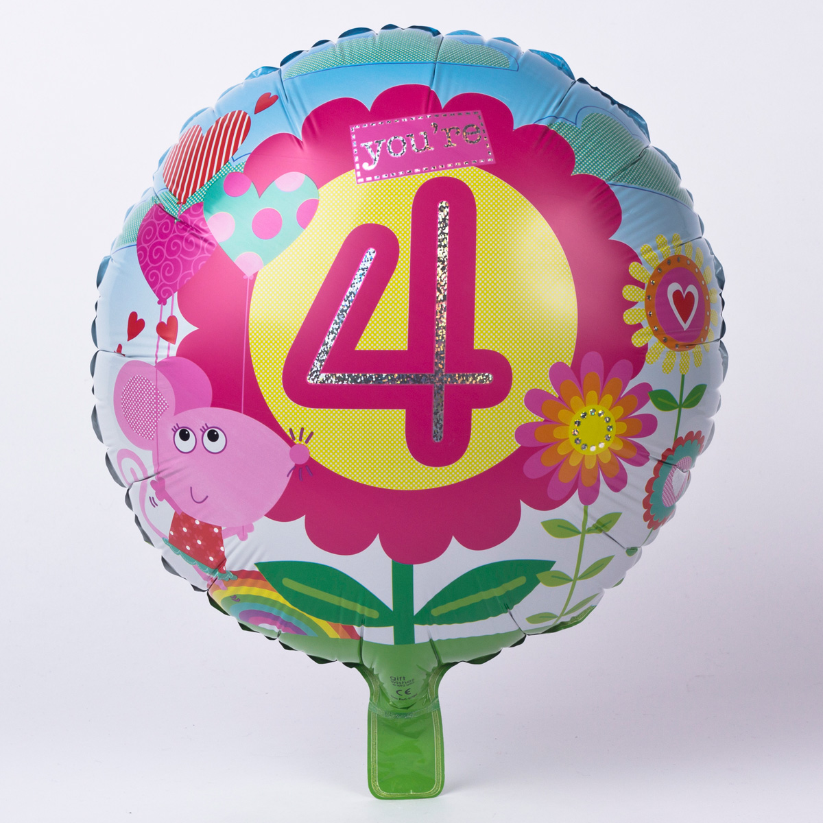 Cute Mouse Age 4 Foil Helium Balloon