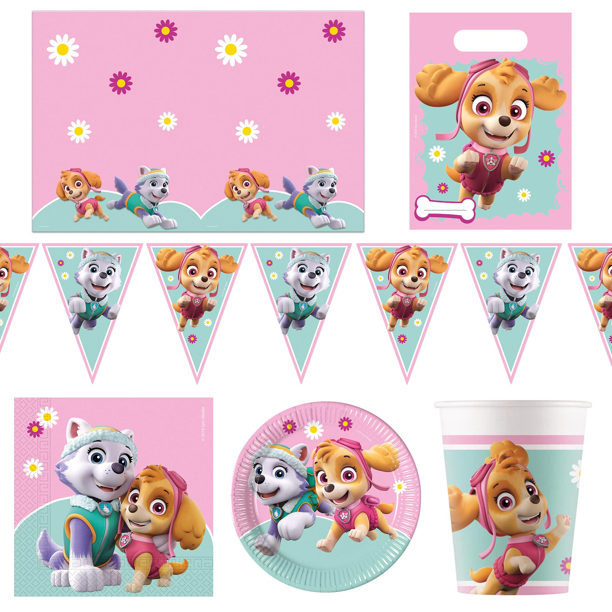 Skye & Everest Paw Patrol Party Tableware & Decorations Bundle - 16 Guests