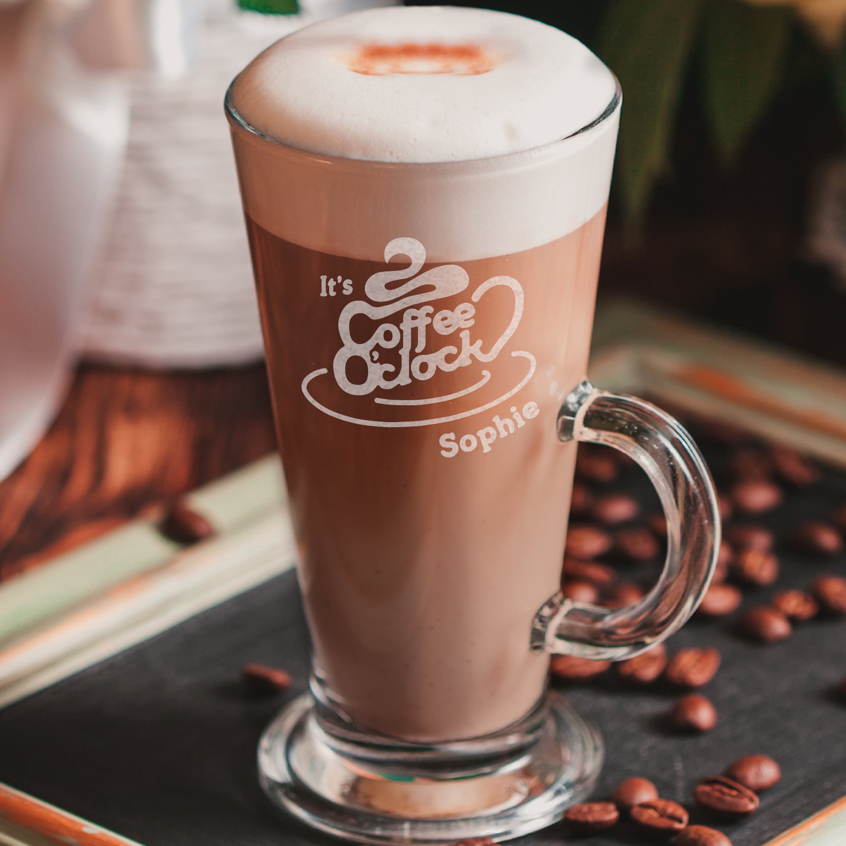 Personalised Coffee O' Clock Latte Glass
