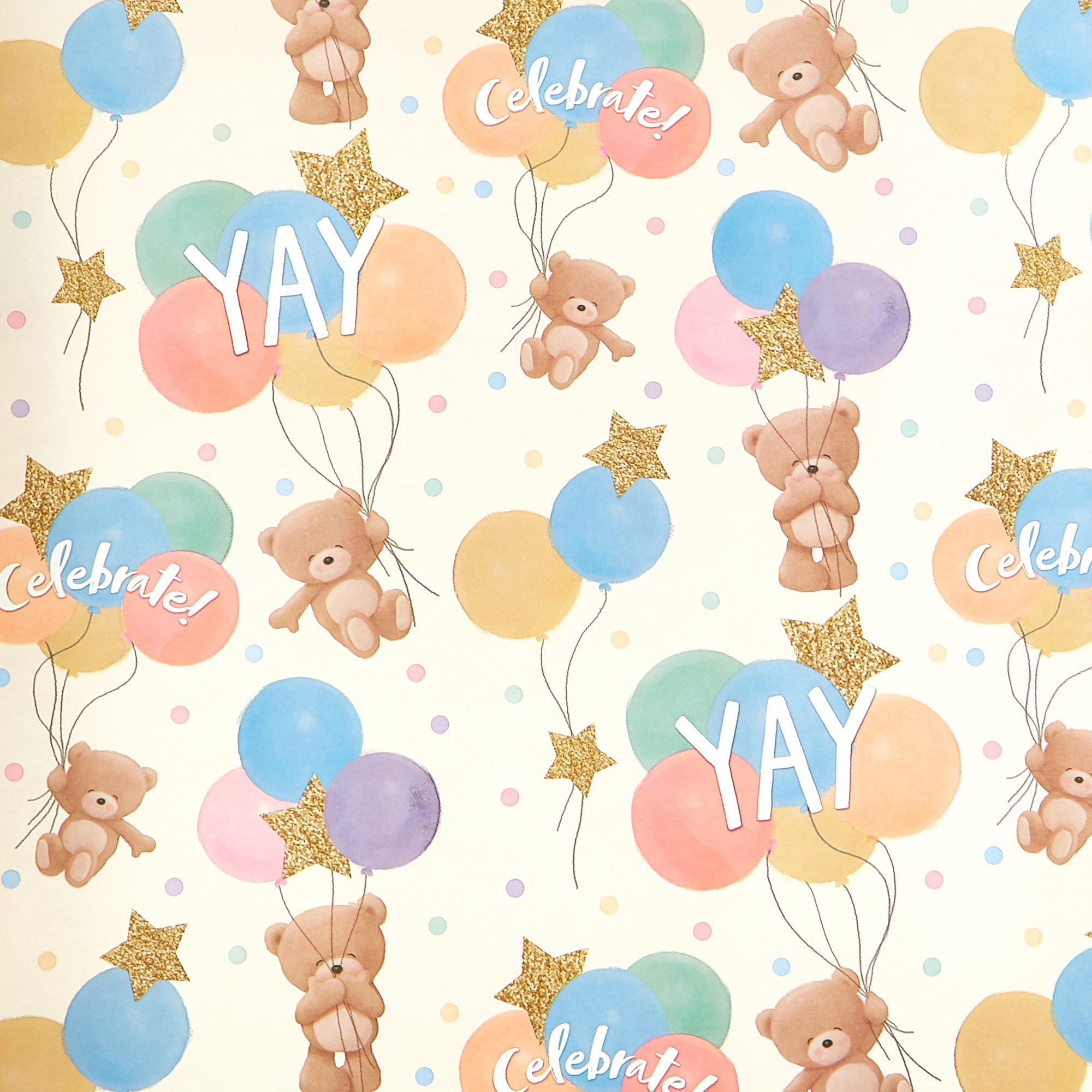 Cream Hugs Bear Wrapping Paper - 3 Metres 