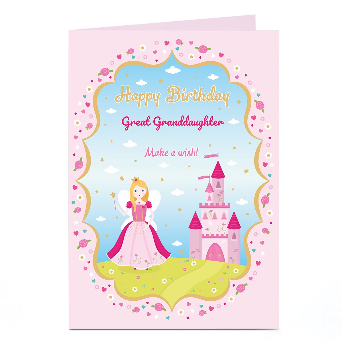 Personalised Birthday Card - Great Granddaughter Pink Princess Castle