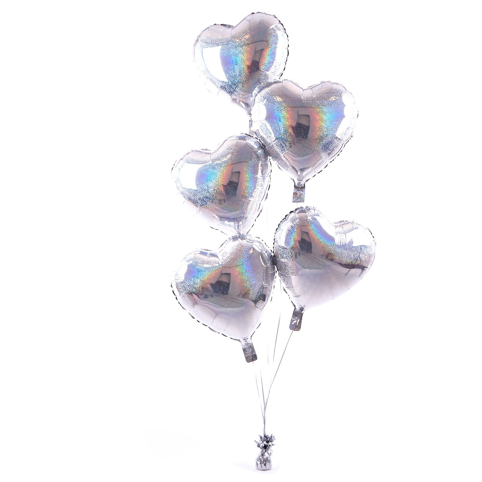 5 Silver Hearts Balloon Bouquet - DELIVERED INFLATED!