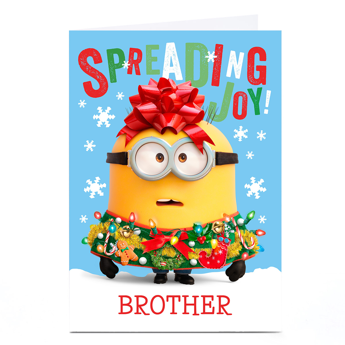 Personalised Minions Christmas Card - Spreading Joy, Brother
