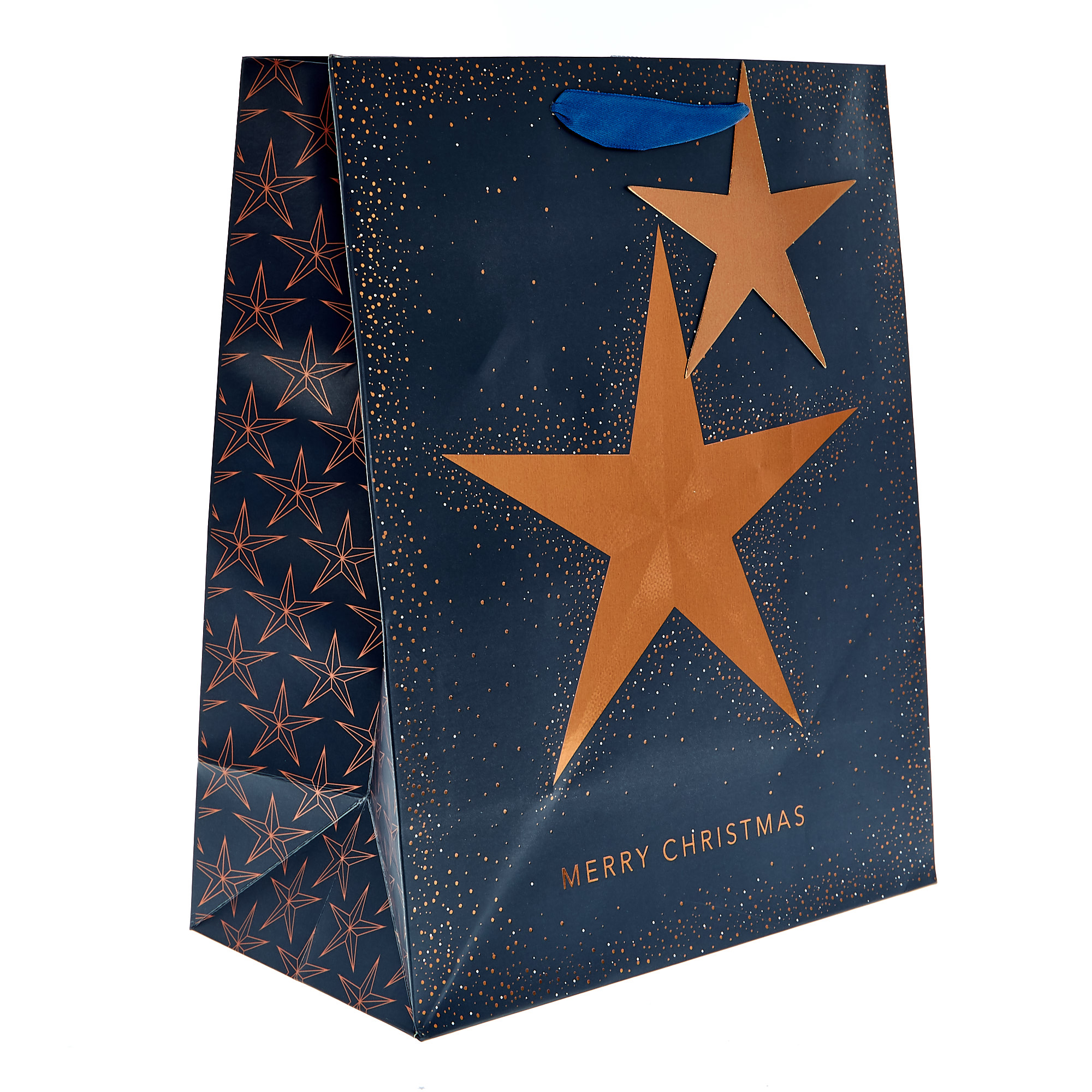 Large Portrait Navy & Copper Star Christmas Gift Bag