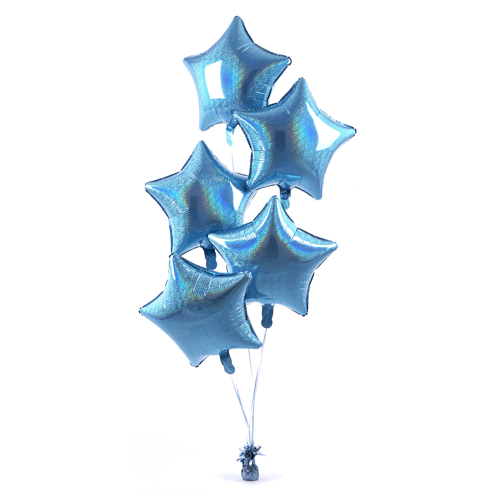 5 Baby Blue Stars Balloon Bouquet - DELIVERED INFLATED!