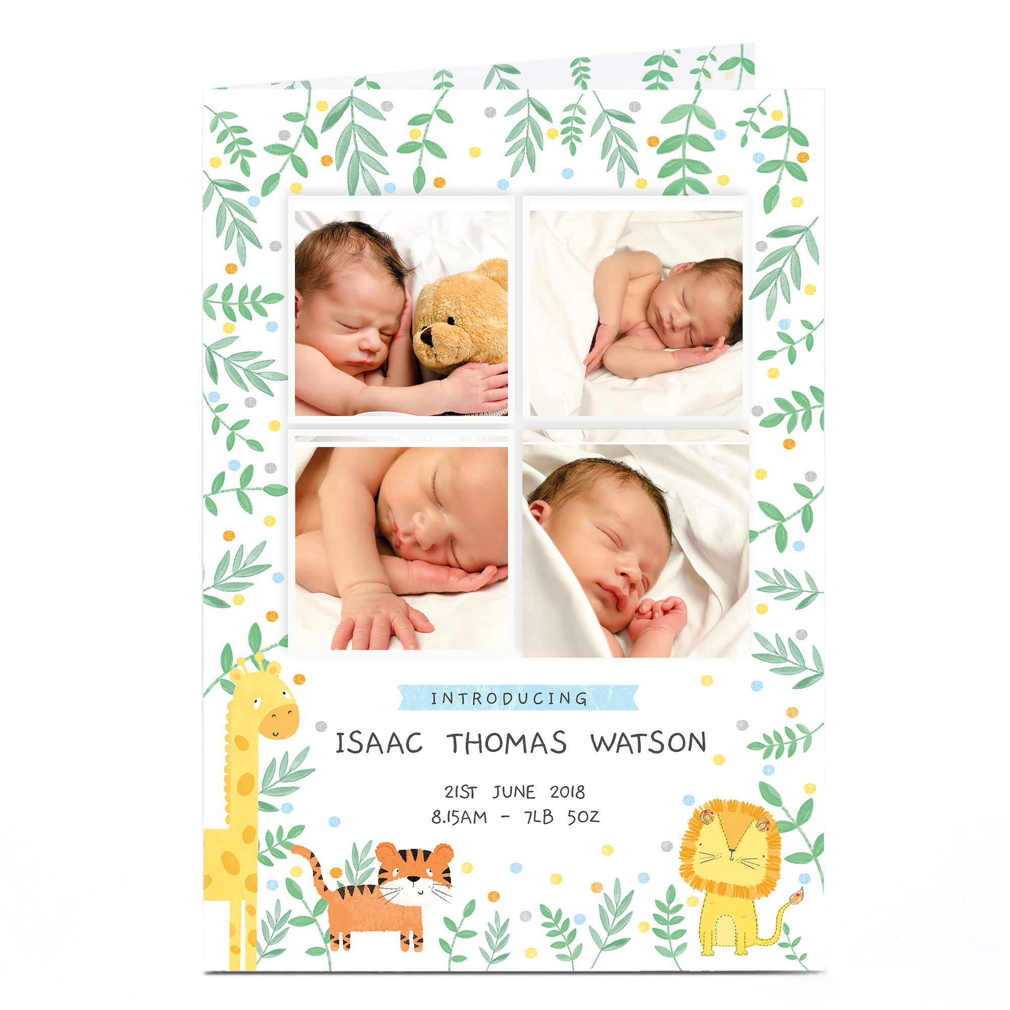 Photo New Baby Card - Jungle Animals