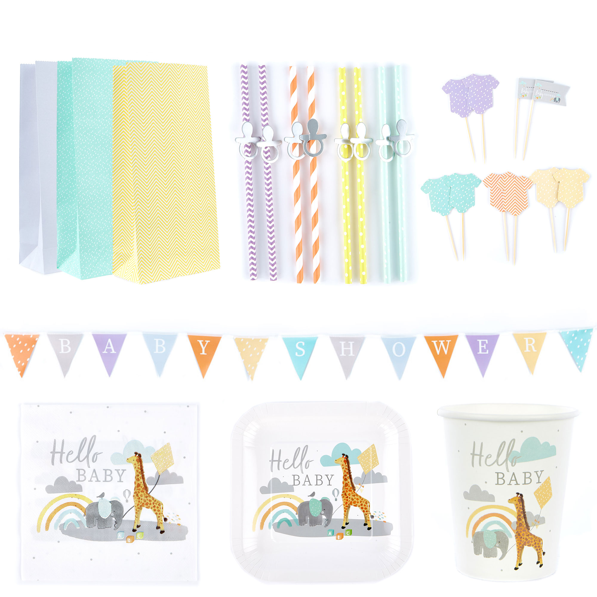 Hello Baby Party Tableware & Decoration Bundle - 16 Guests