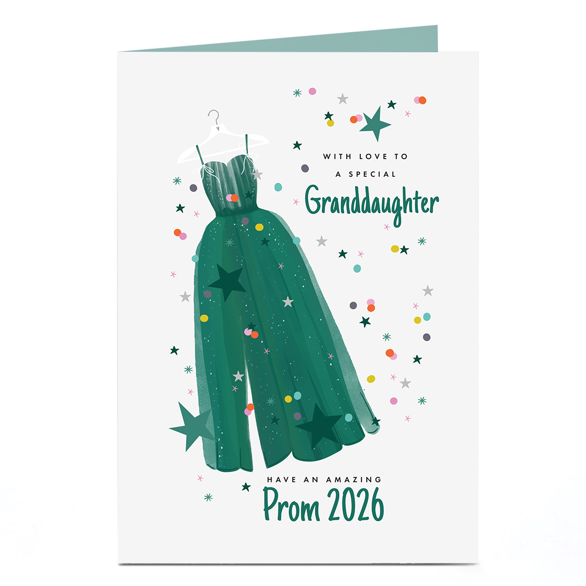 Personalised Prom Card - Green Prom Dress, Granddaughter