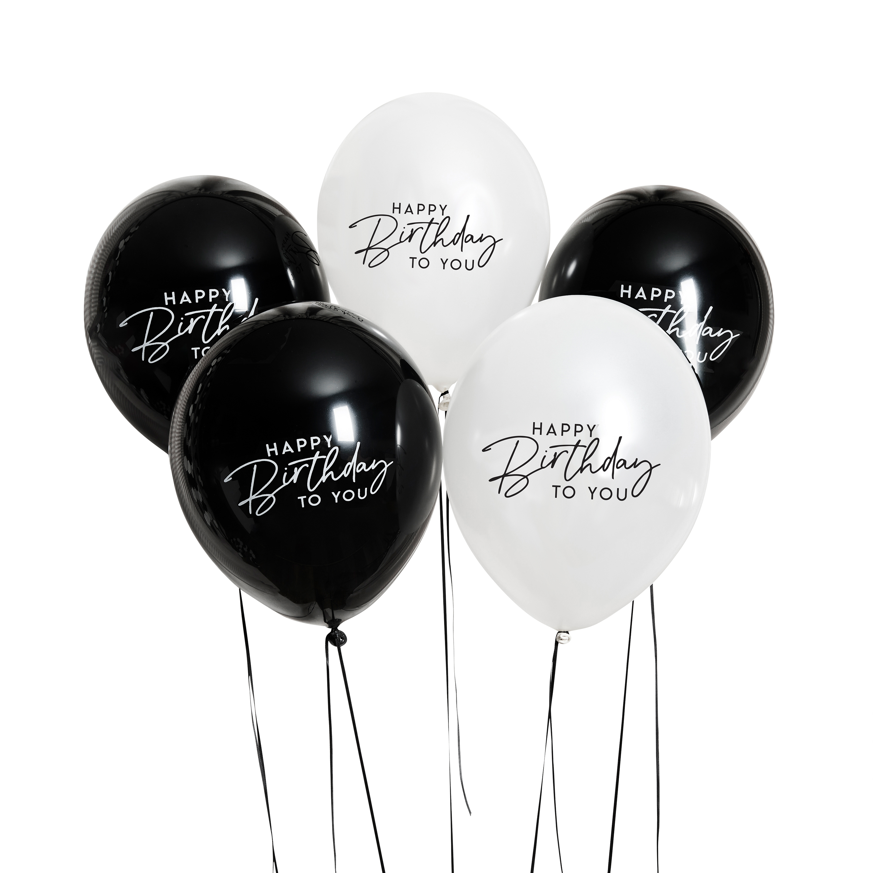 Monochrome Happy Birthday 12-Inch Latex Balloons - Pack of 5