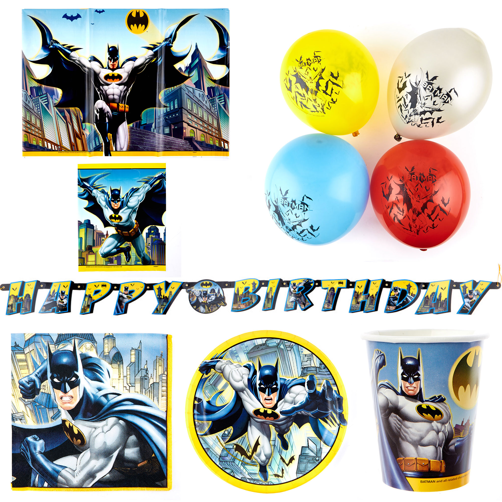 Batman Party Tableware & Decorations Bundle - 16 Guests