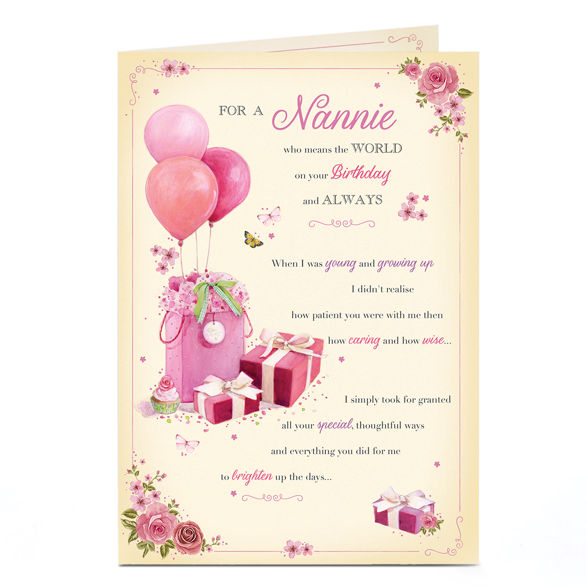 Birthday Card - On Your Birthday and Always Poem, Nannie