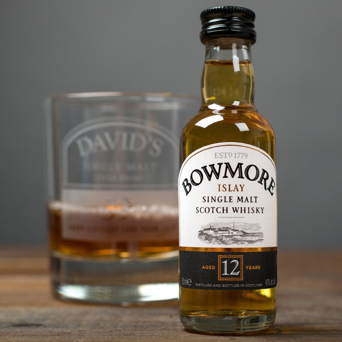 Personalised Birthday Whisky Tumbler and Bowmore Miniature