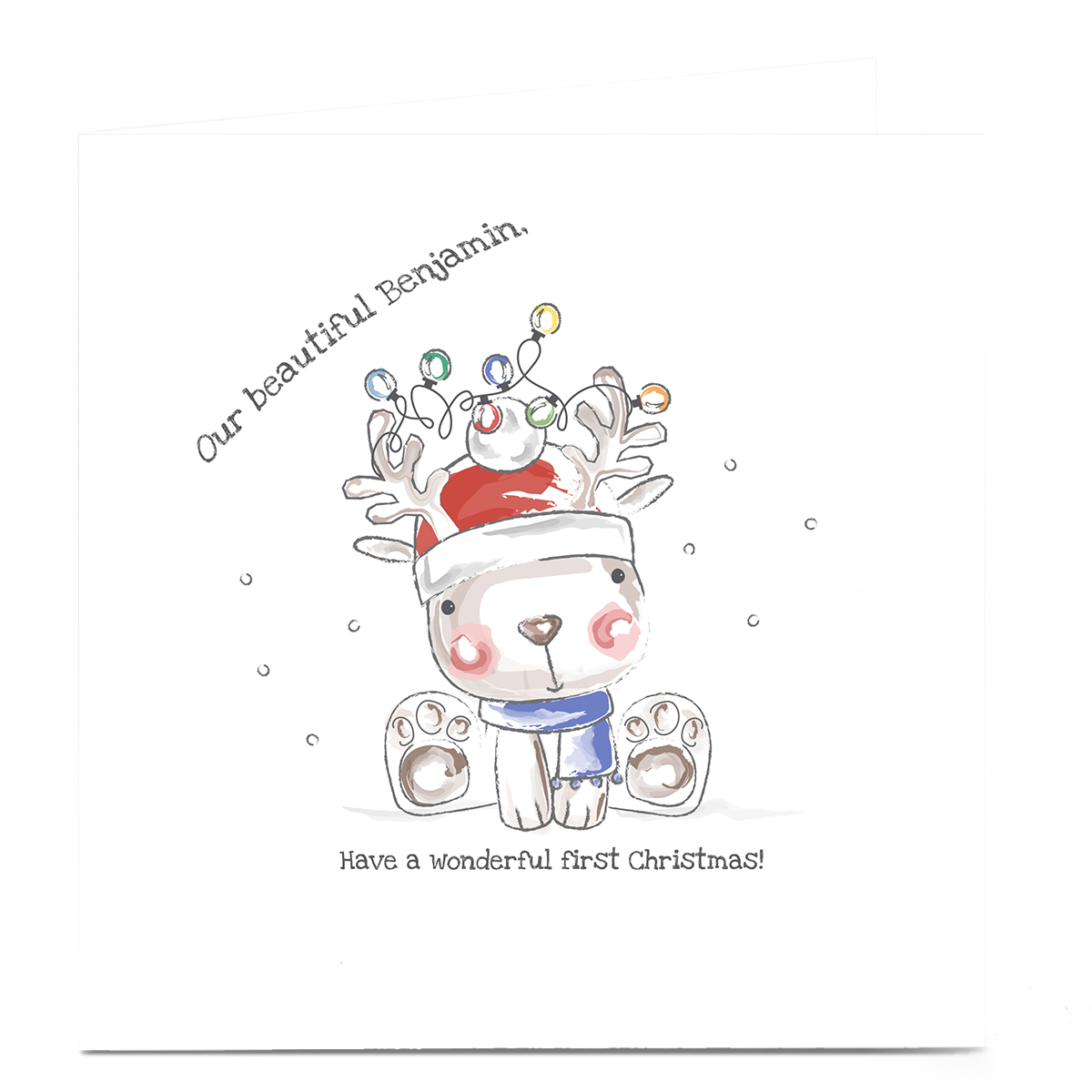 Personalised Rachel Griffin 1st Christmas Card - Rudolf Baby Boy