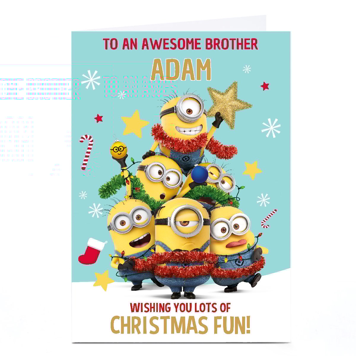 Personalised Minions Christmas Card - Christmas Fun, Awesome Brother