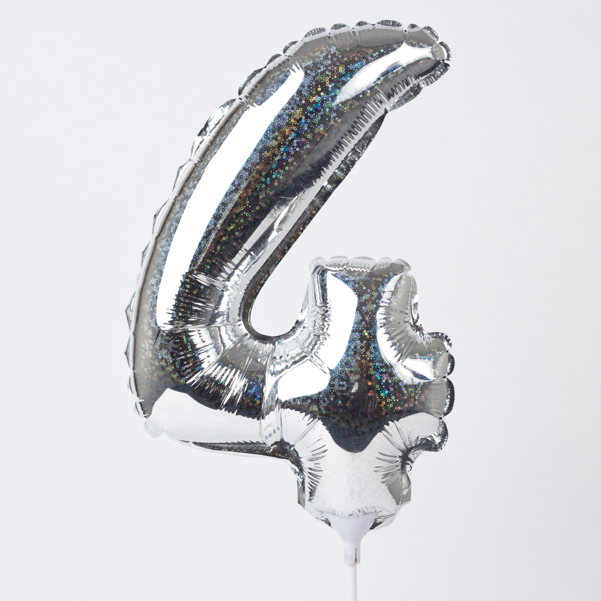 Holographic Silver Number 4 Balloon On A Stick