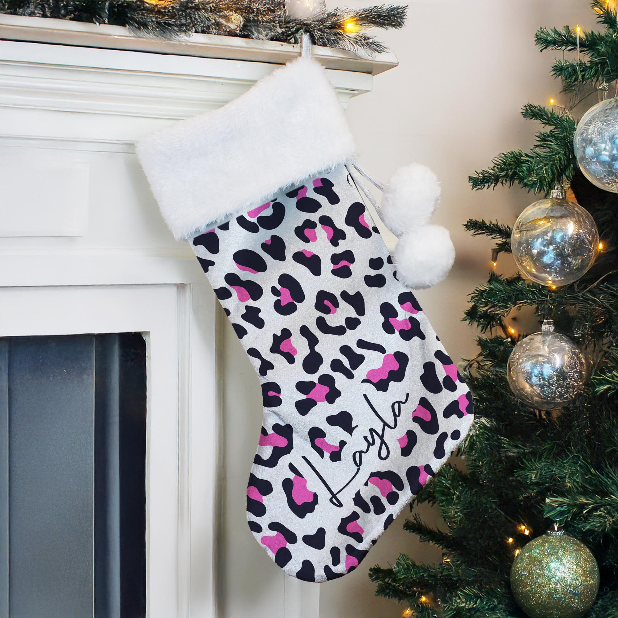 Personalised Leopard Print Christmas Stocking,  Personalised Leopard Print Christmas Stocking