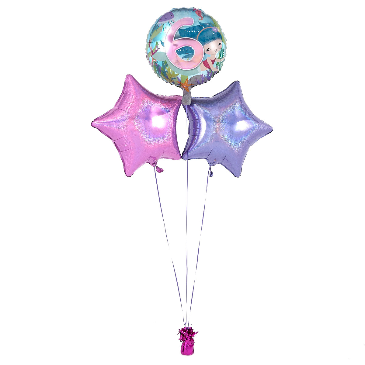 6th Birthday Mermaid Pink Balloon Bouquet - DELIVERED INFLATED!