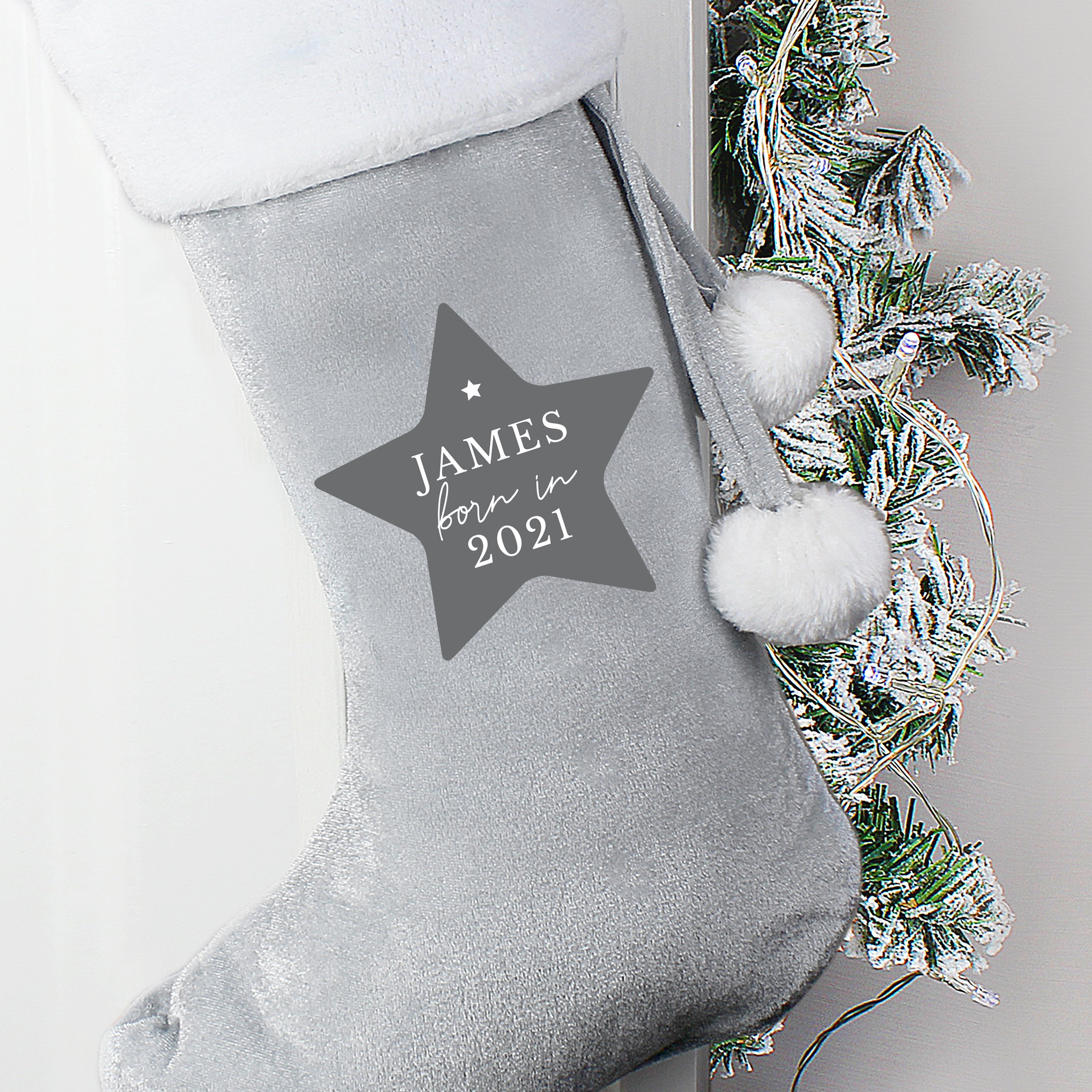 Personalised 'Born In' Luxury Silver Christmas Stocking