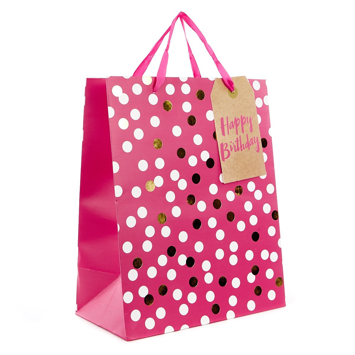 Buy Medium Portrait Gift Bag Pink Spots, Happy Birthday