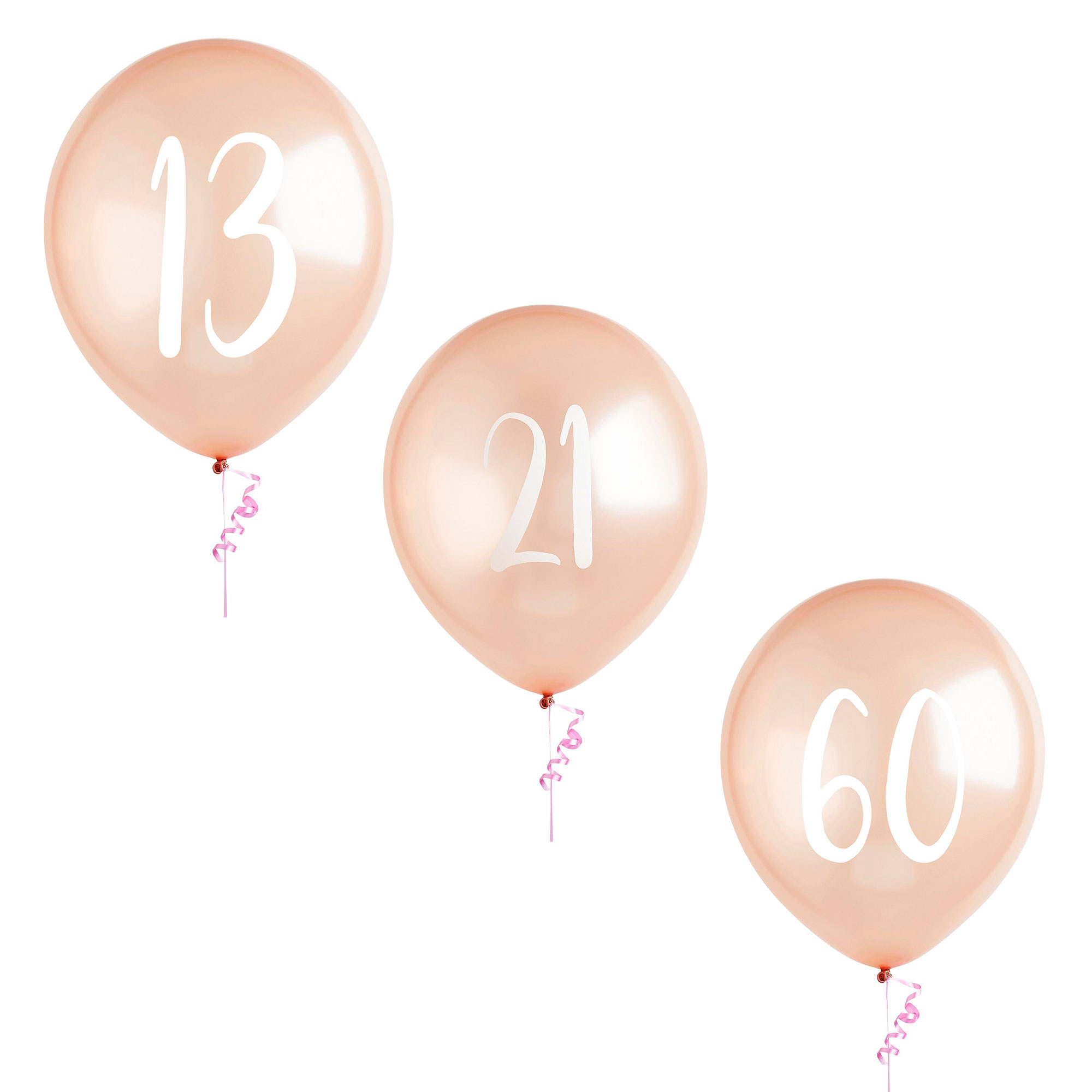 Metallic Rose Gold Number Latex Balloons - Pack of 5 (Milestone Ages)