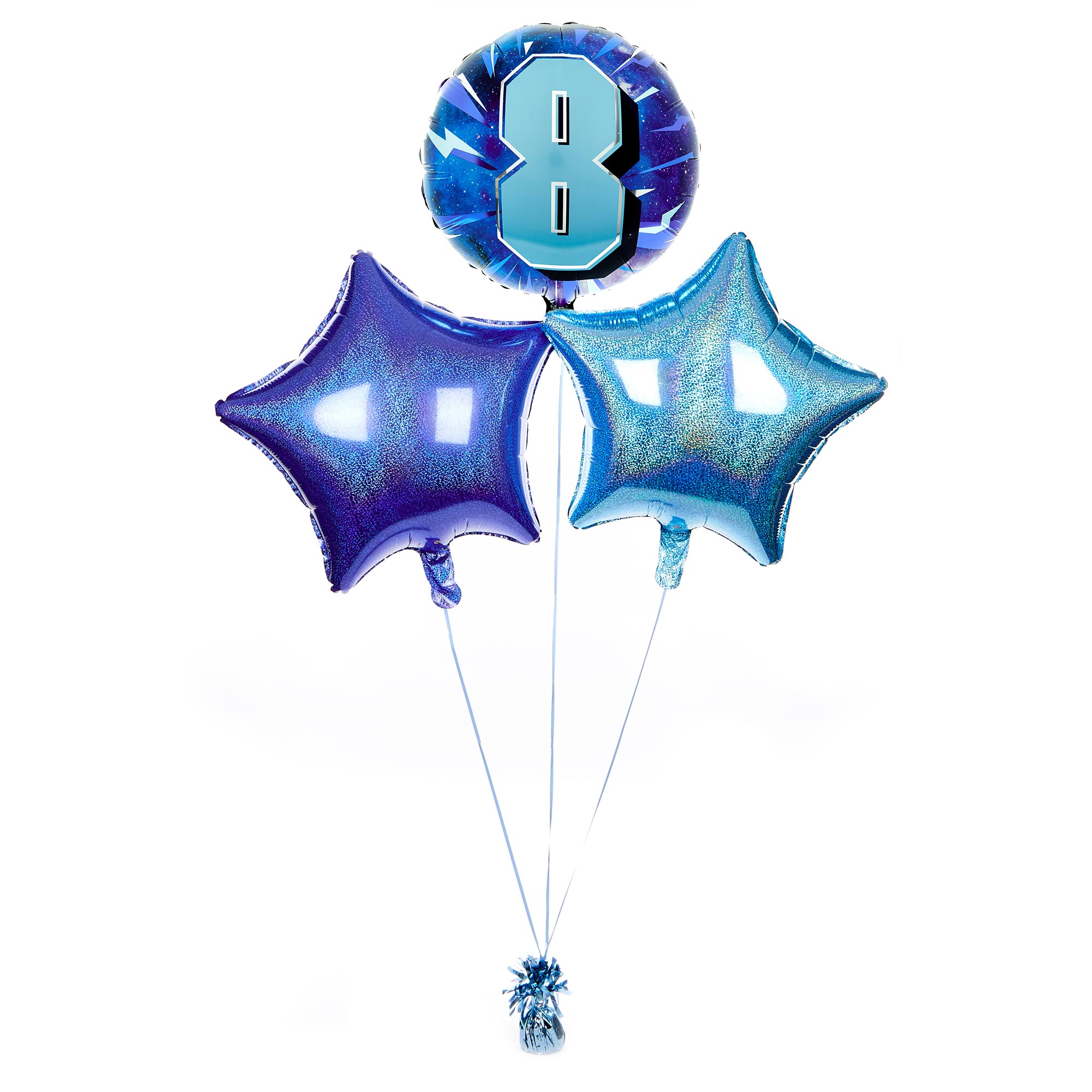 Blue 8th Birthday Balloon Bouquet - DELIVERED INFLATED!