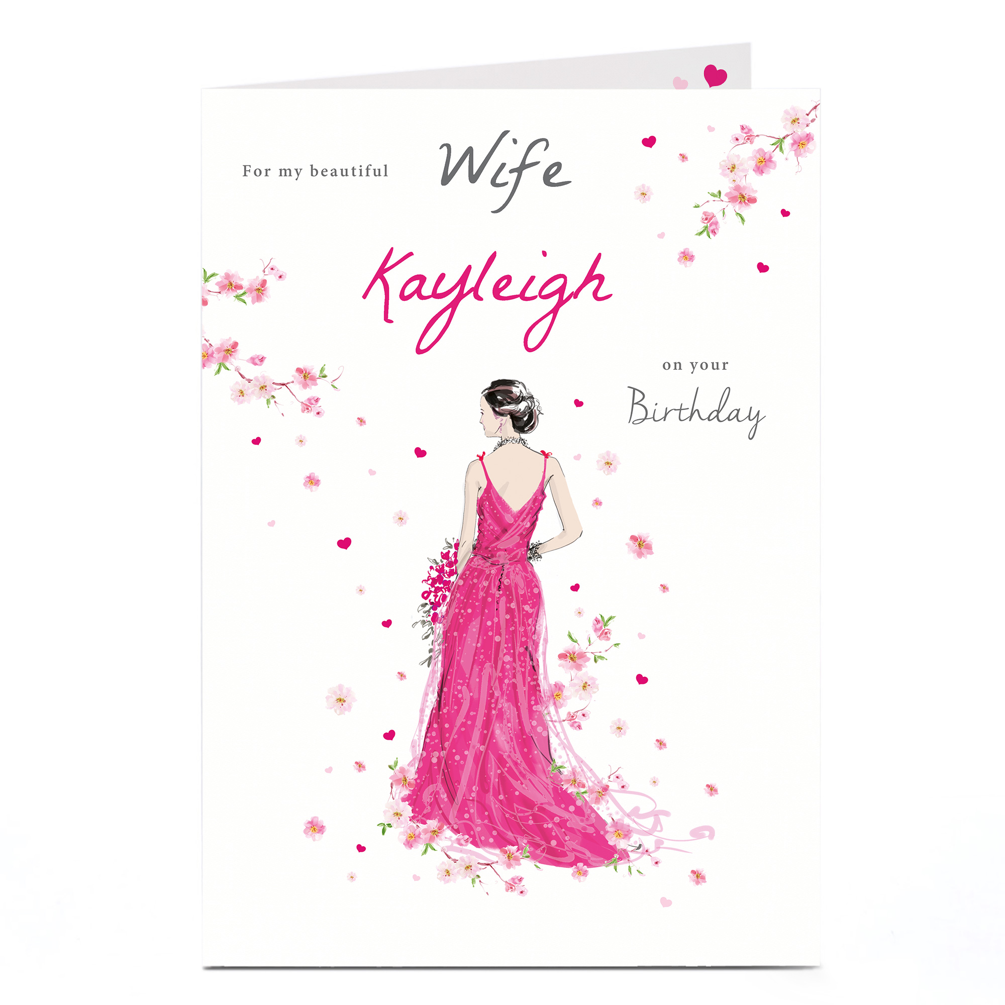 Personalised Birthday Card - Pink Dress & Flowers