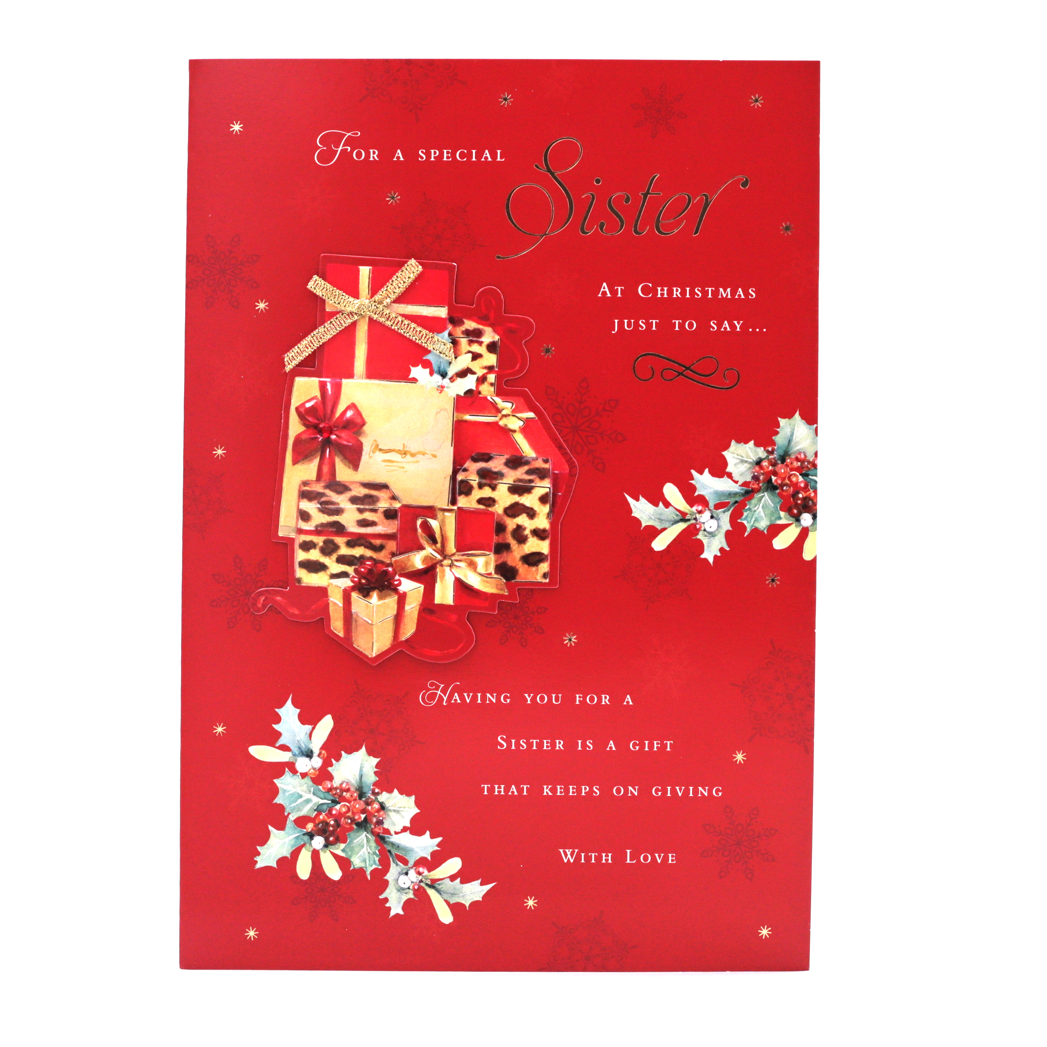 Christmas Card - Special Sister, Traditional Christmas Presents