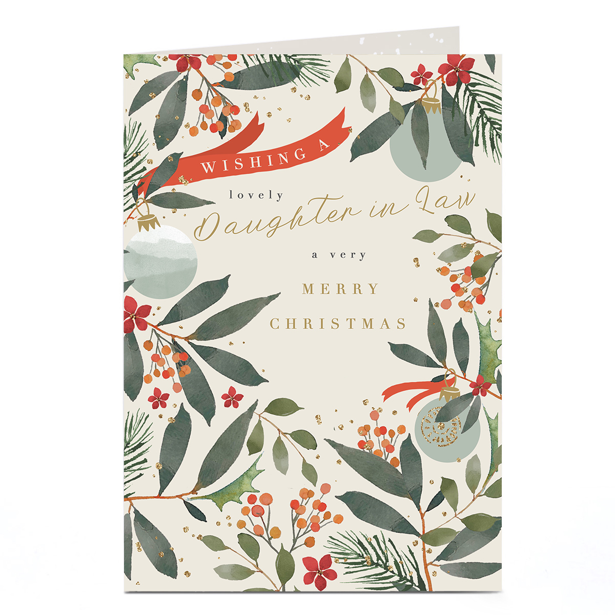 Christmas Card - Berries and Baubles, Daughter-in-Law