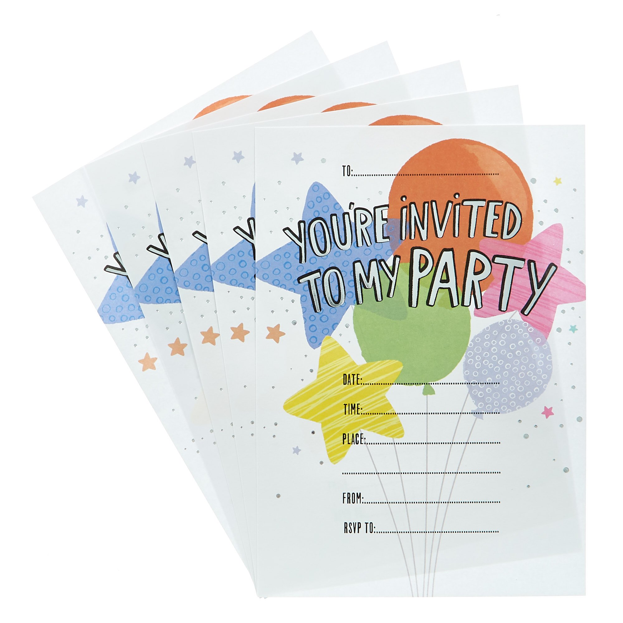 Colourful Balloons Children's Party Invitations - Pack Of 20