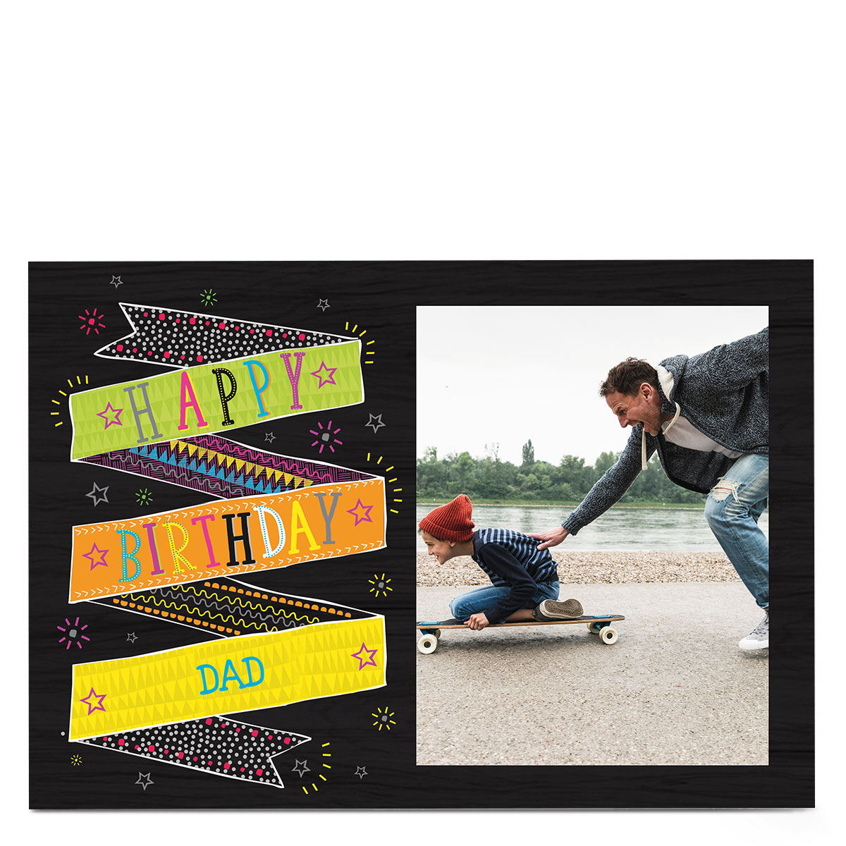 Photo Birthday Card - Colourful Banner, Dad