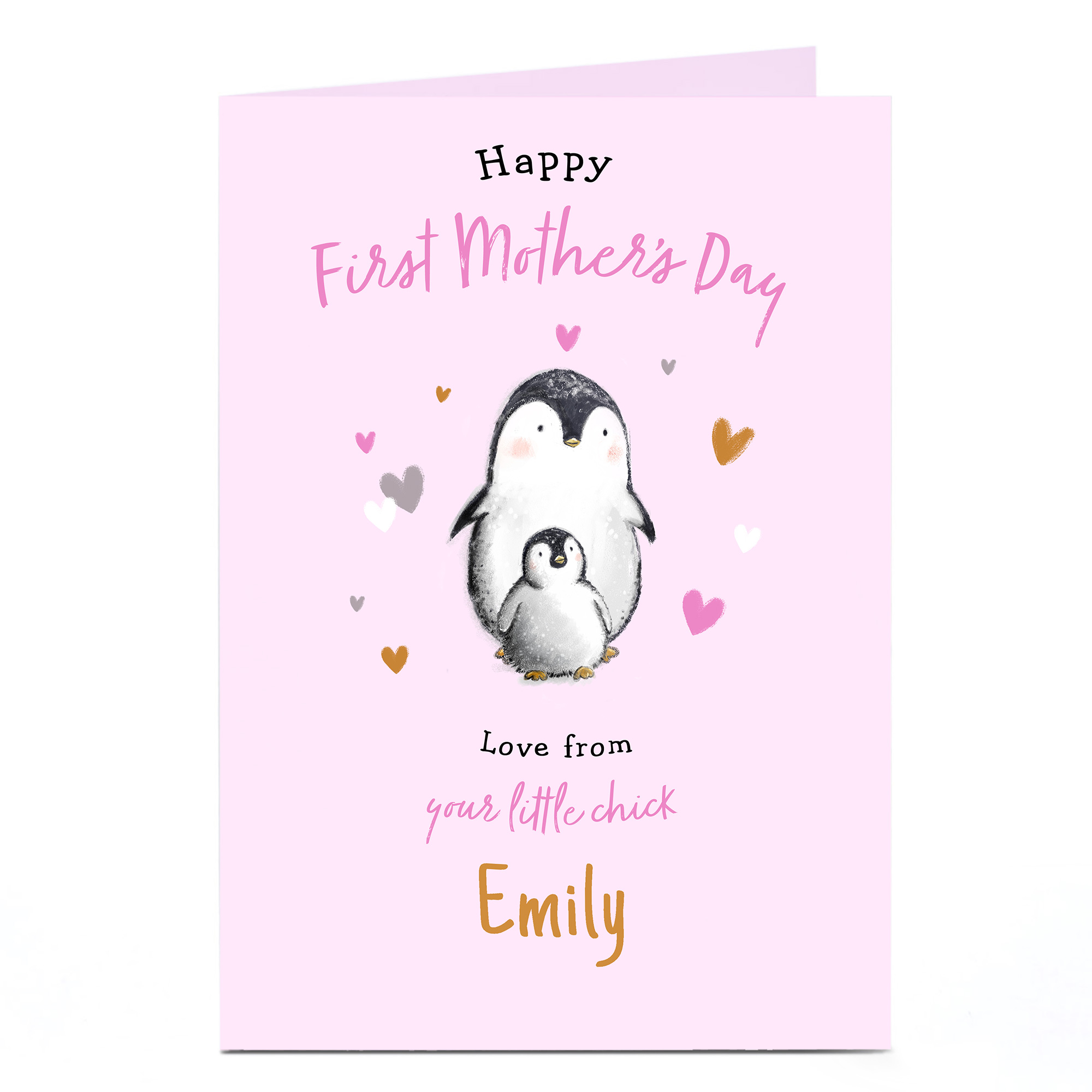 Personalised First Mother's Day Card - From Your Little Chick, Penguins