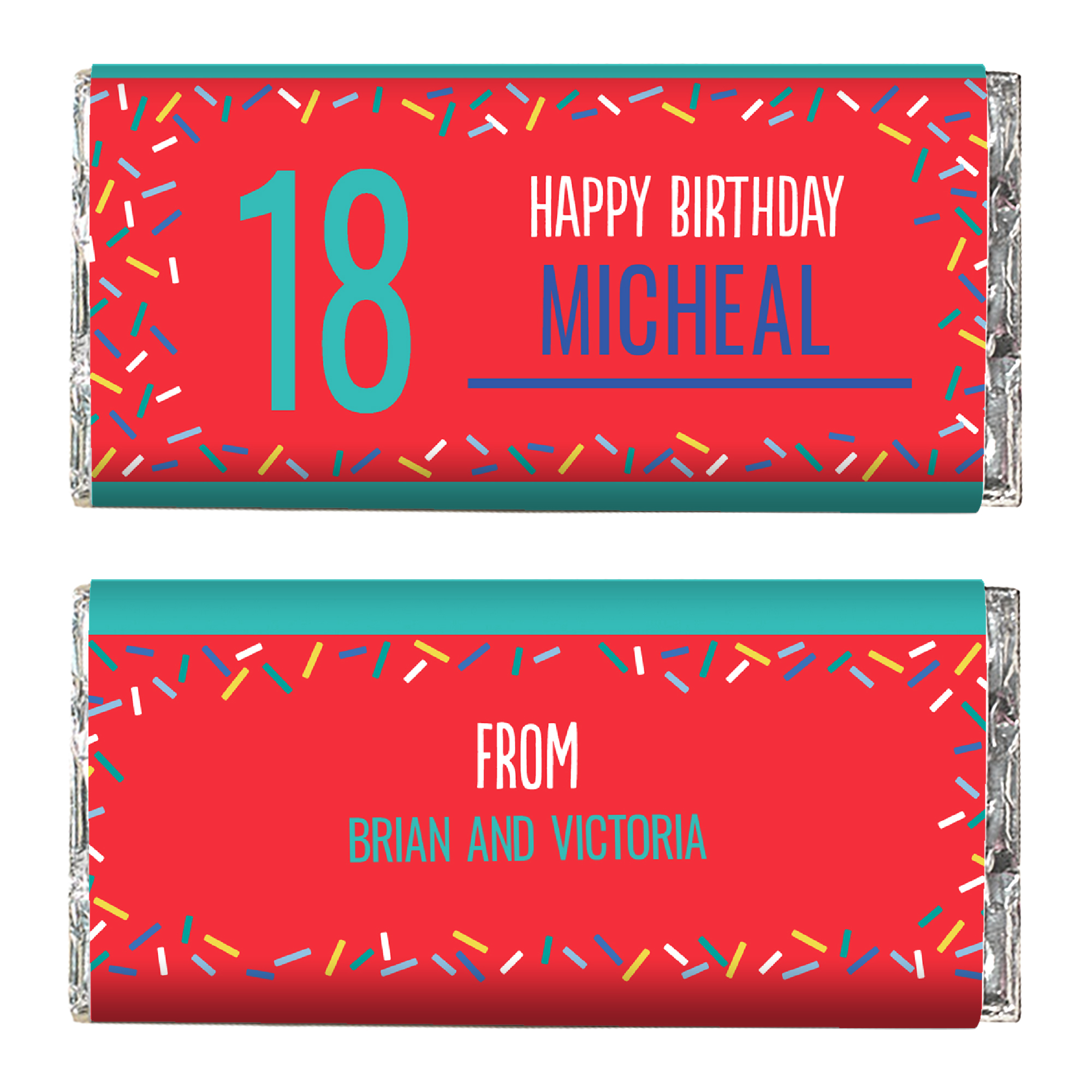 Personalised Birthday Chocolate Bar - Red Confetti, Editable Age & Recipient