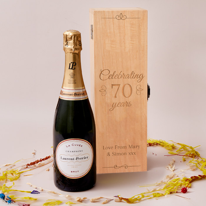 Engraved Wooden Box With Laurent-Perrier Champagne - Celebrating 70 Years