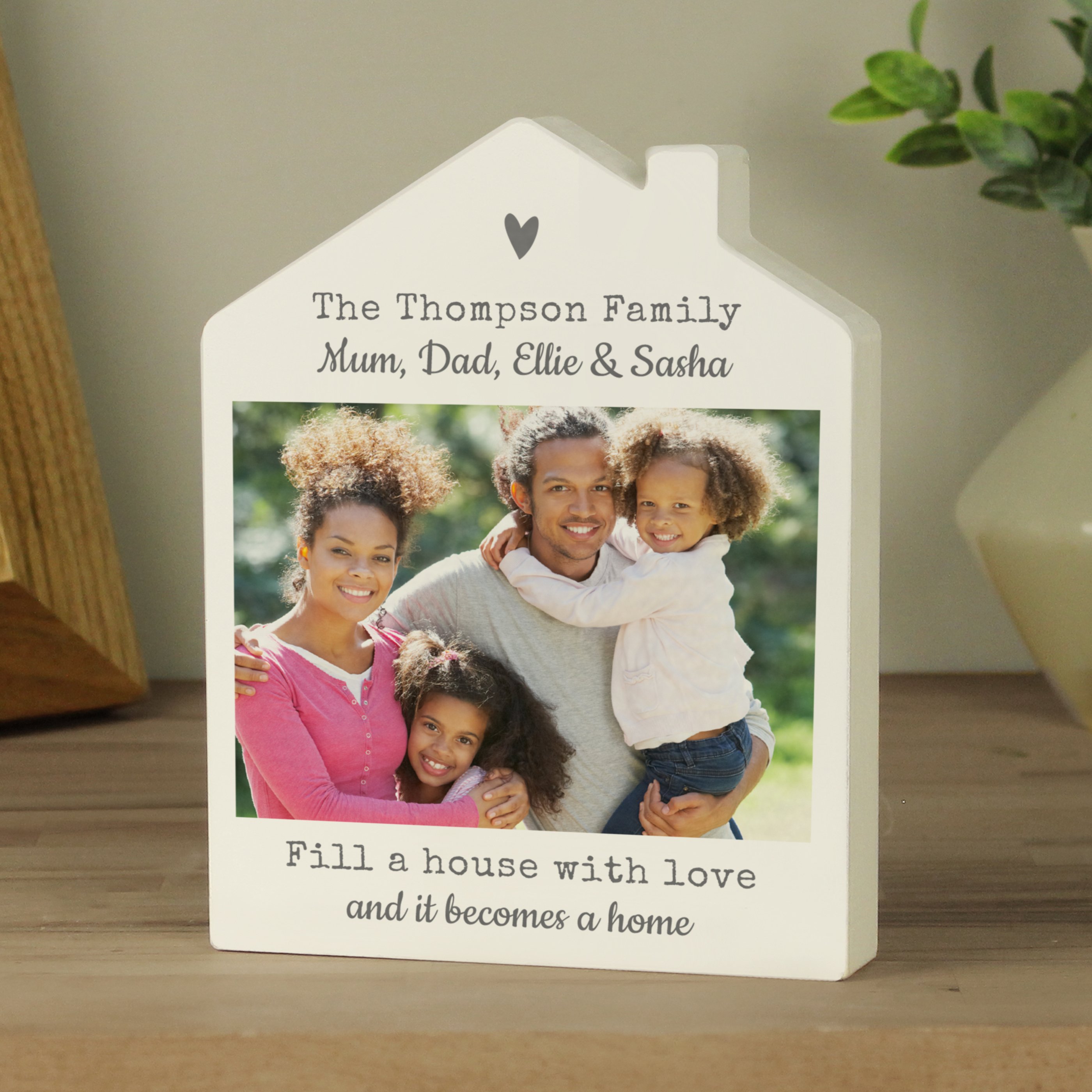Personalised Grey Heart Photo Upload Wooden House Plaque