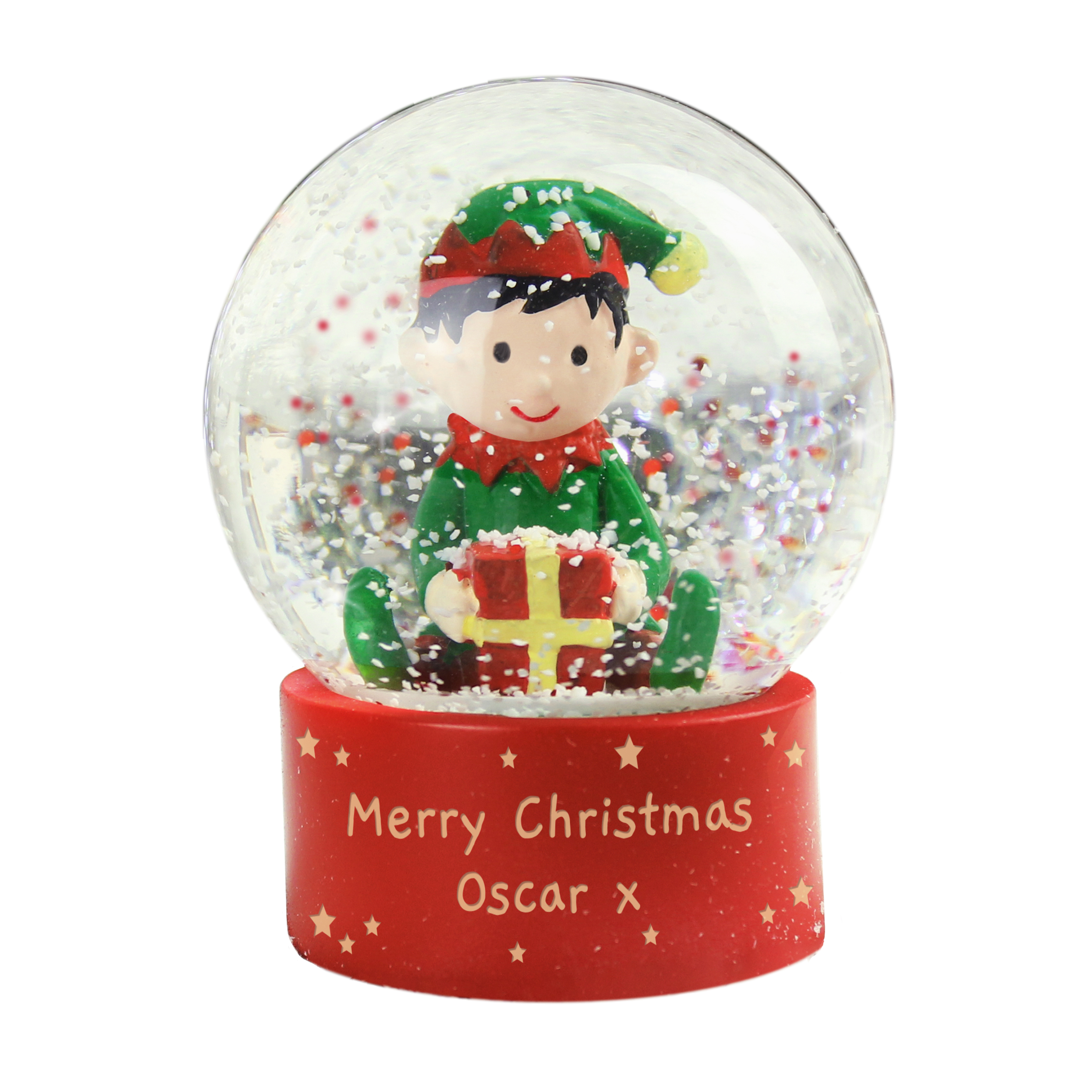 Personalised Elf Glitter Snow Globe