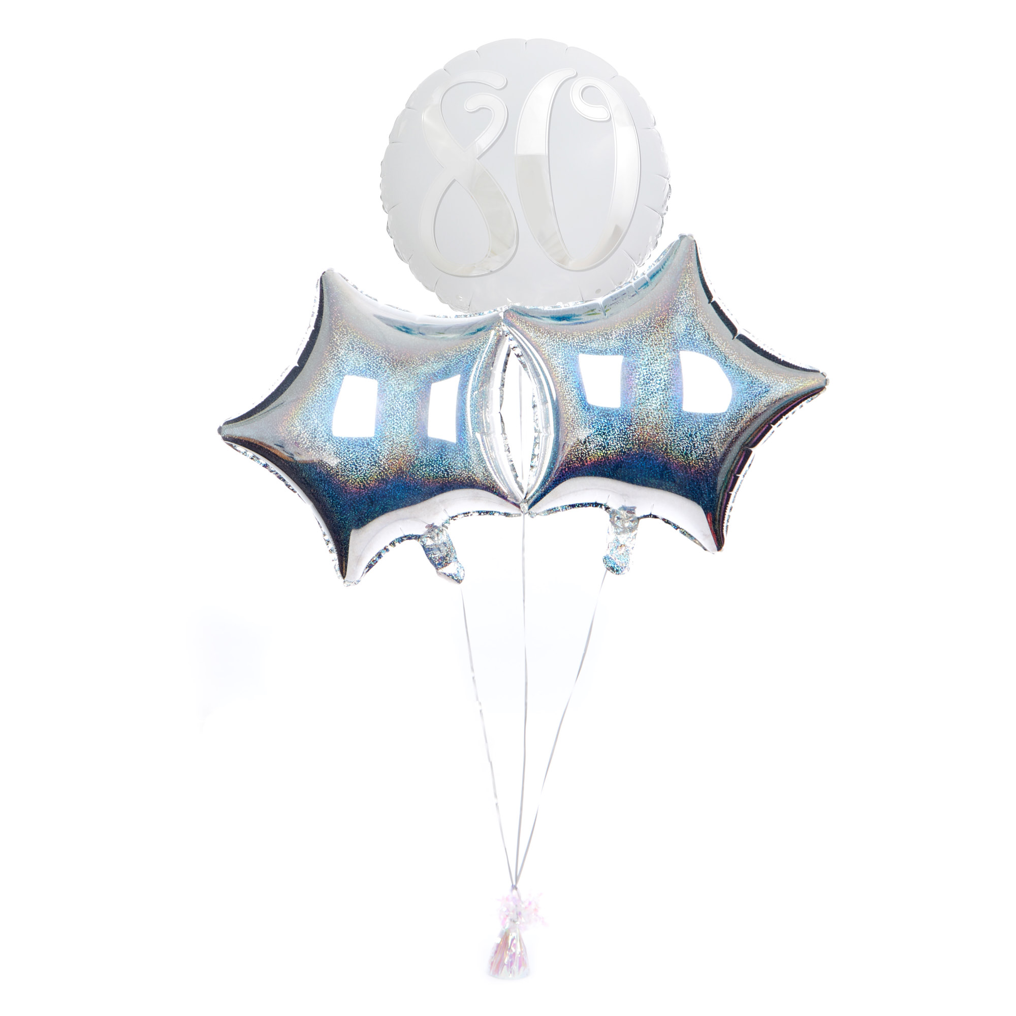 Silver & White 80th Birthday Balloon Bouquet INFLATED & FREE DELIVERY!