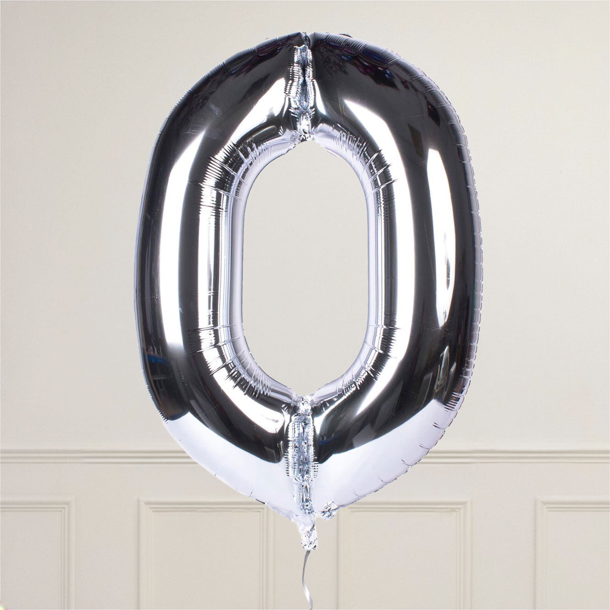 Silver Number 0 Giant Foil Helium Balloon INFLATED 