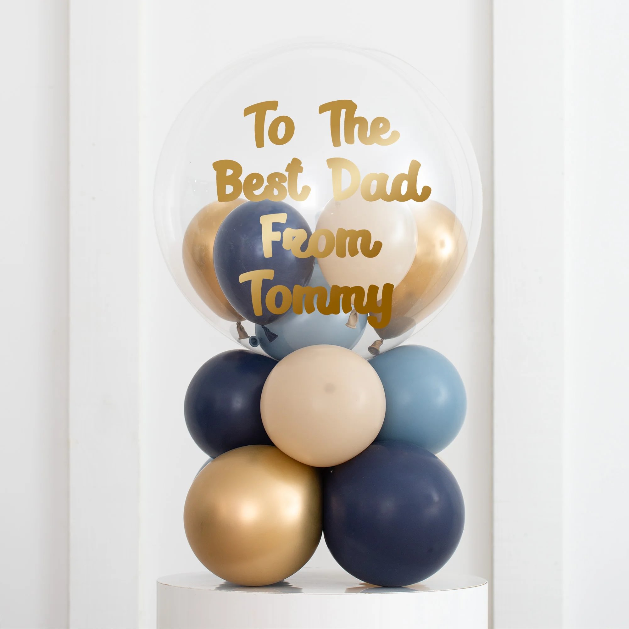 Personalised Navy Mini Filled Bubble Balloon Stack - Delivered Inflated!