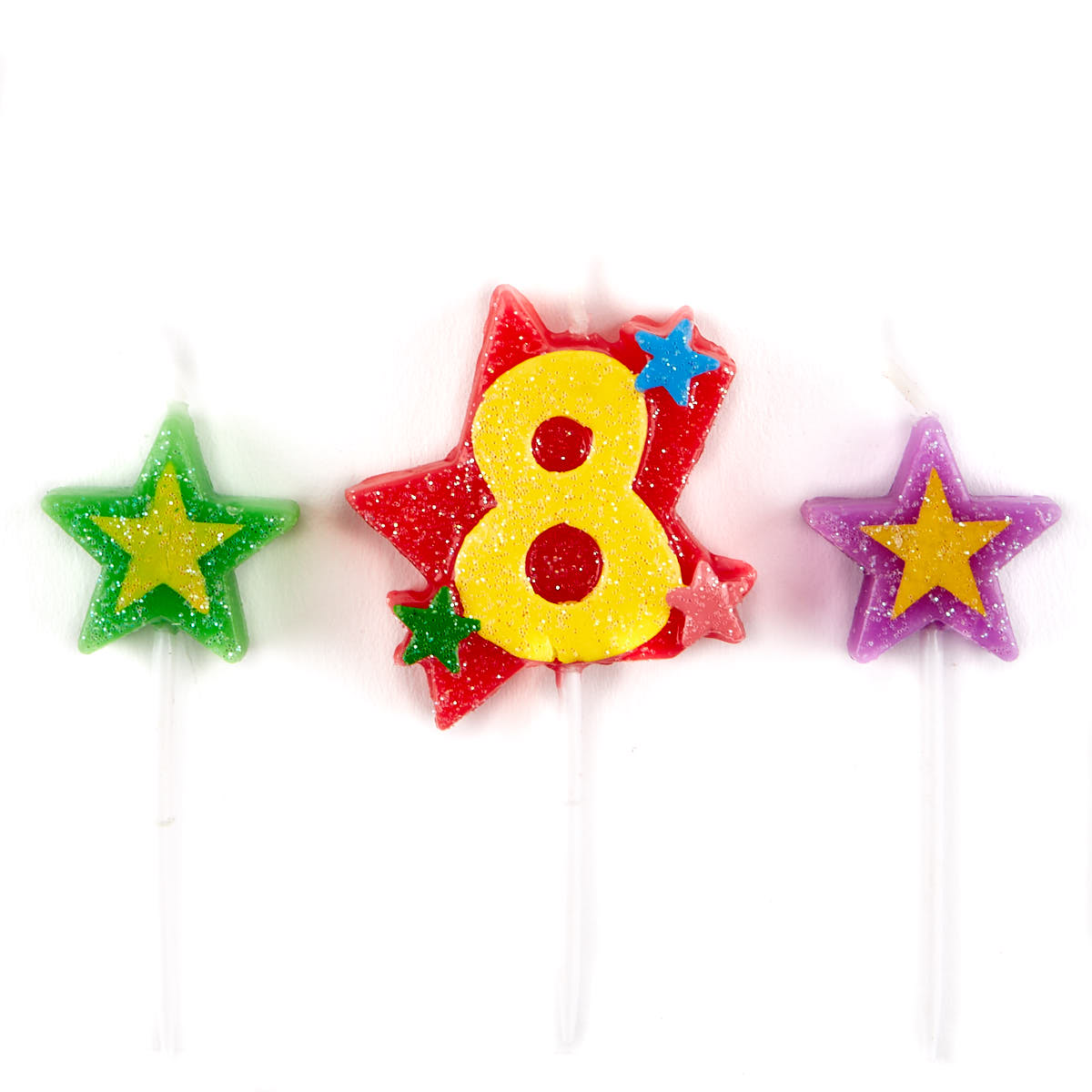 Number 8 Star Birthday Candles - Pack Of 3
