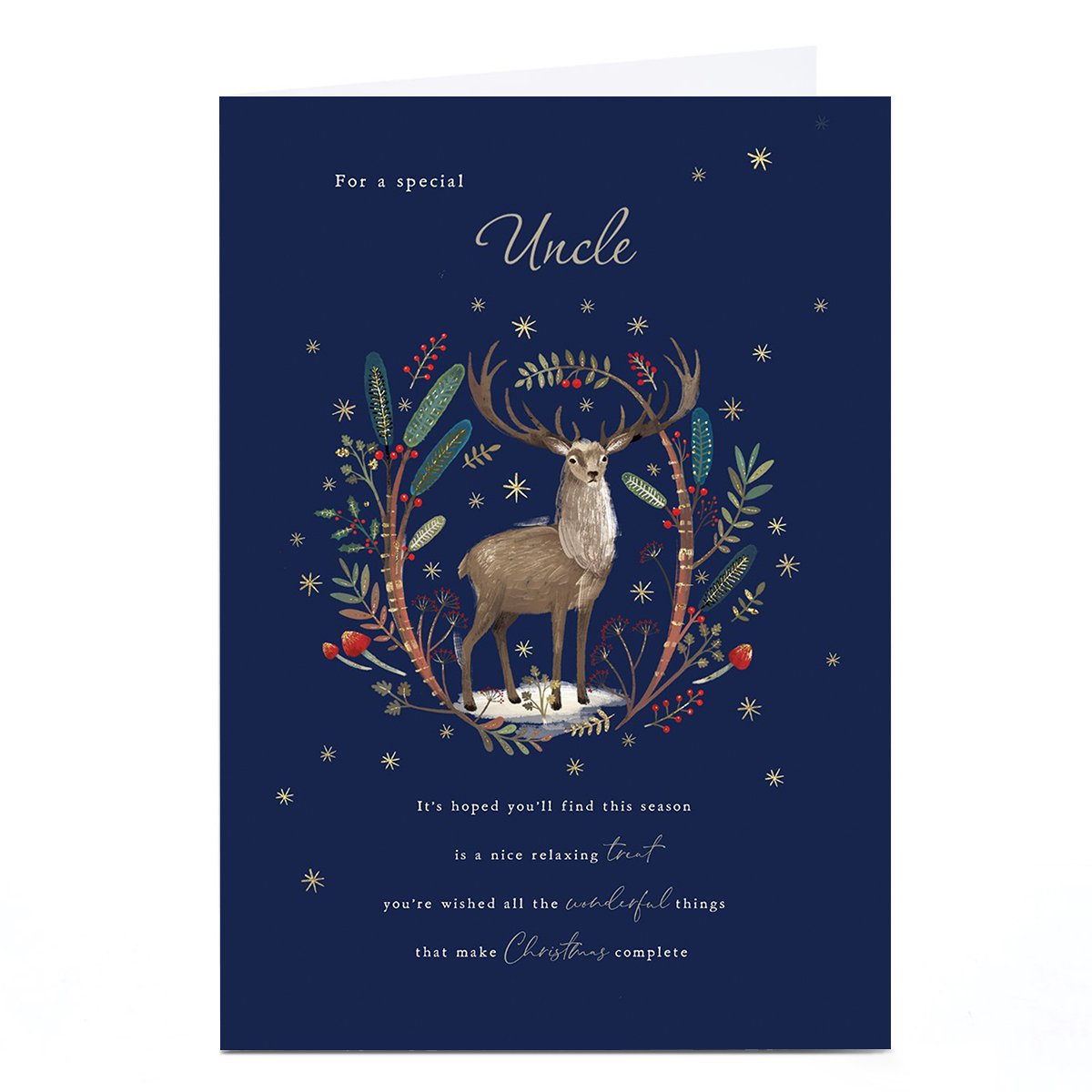 Personalised Christmas Card - Stag in Forest, Uncle