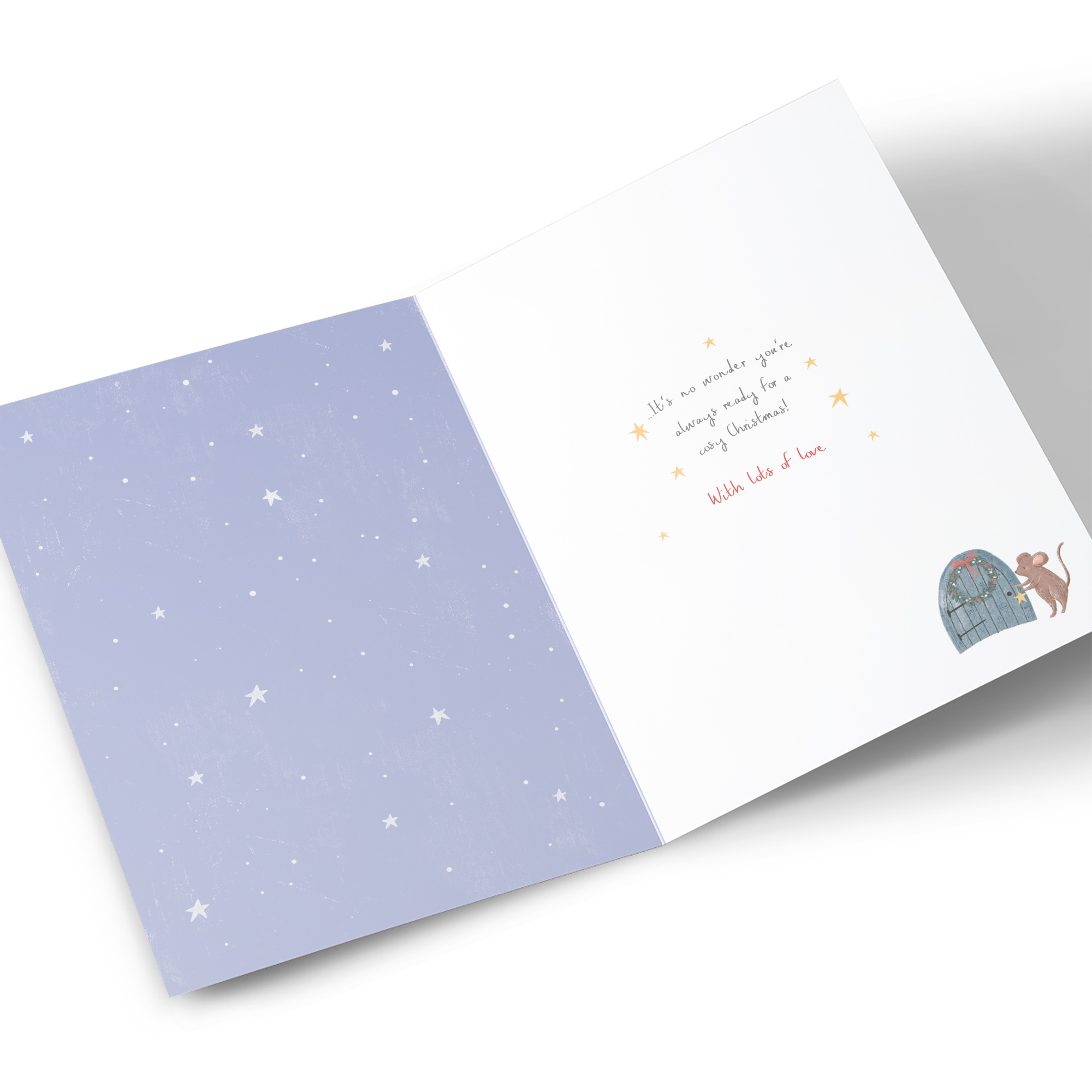 Christmas Card - Mouse Decorating Toadstool, Mum