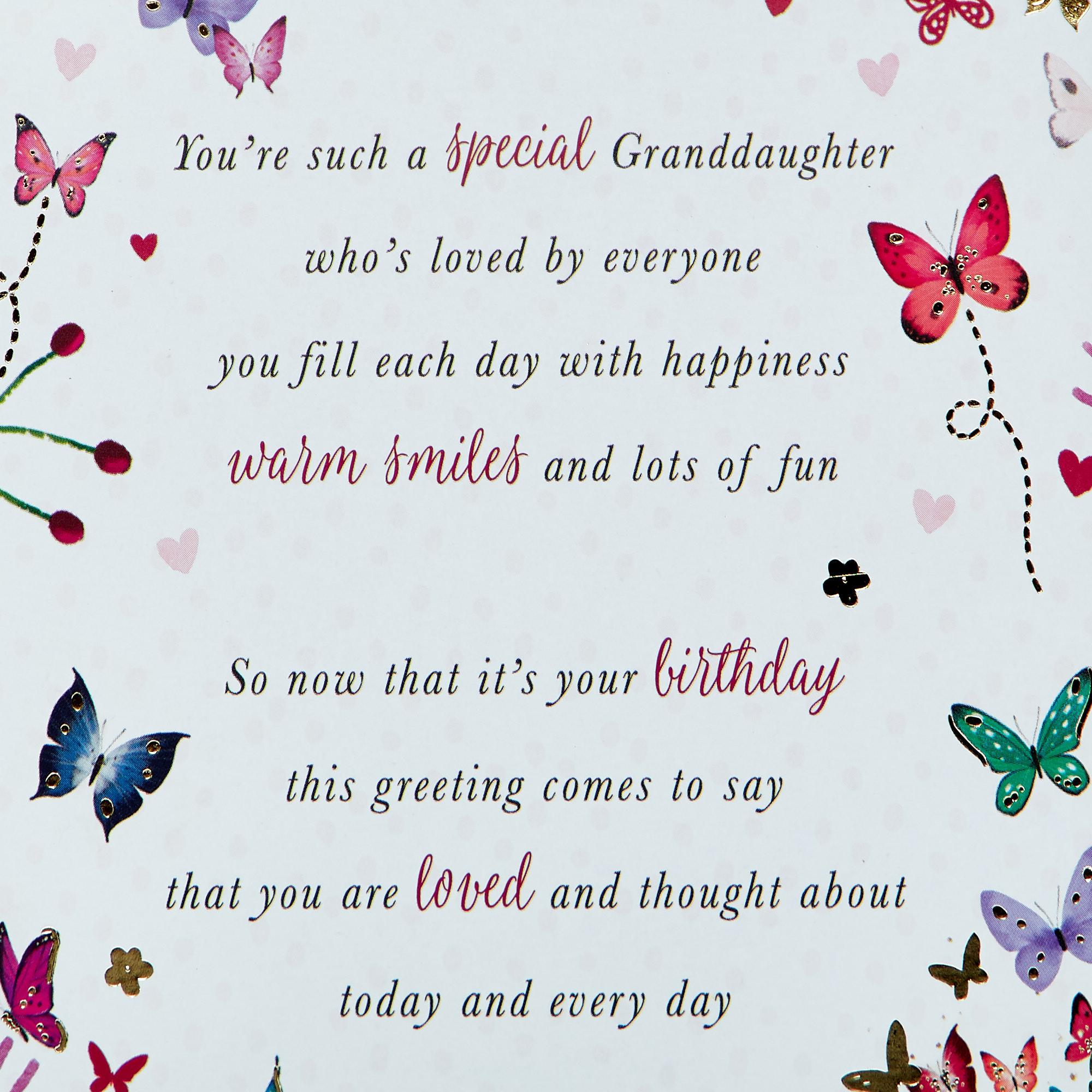 Birthday Card - Granddaughter Flowers & Butterflies 